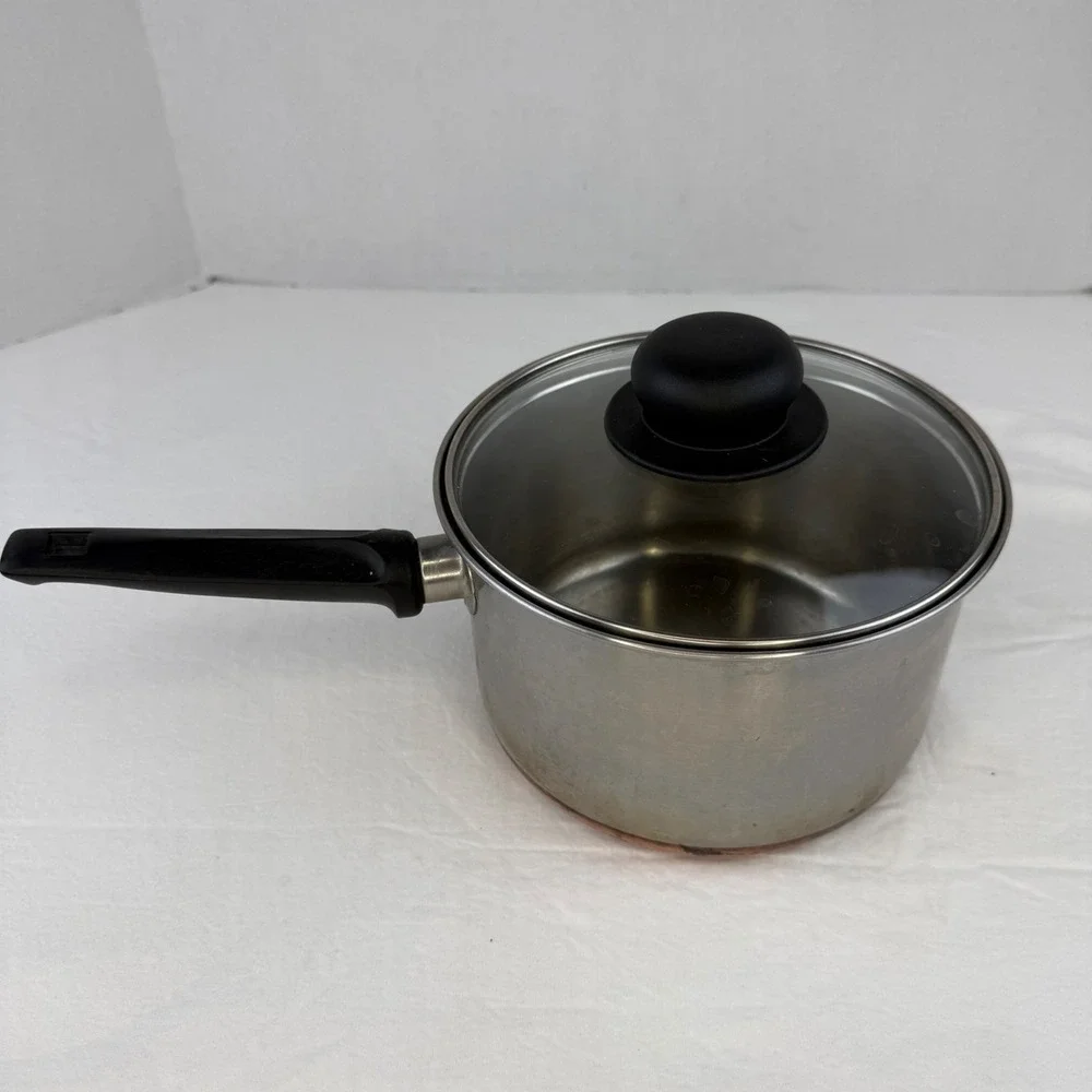 Vintage Revere Ware Copper Bottom Saucepan with Glass Lid 7 Inch Penneys‎